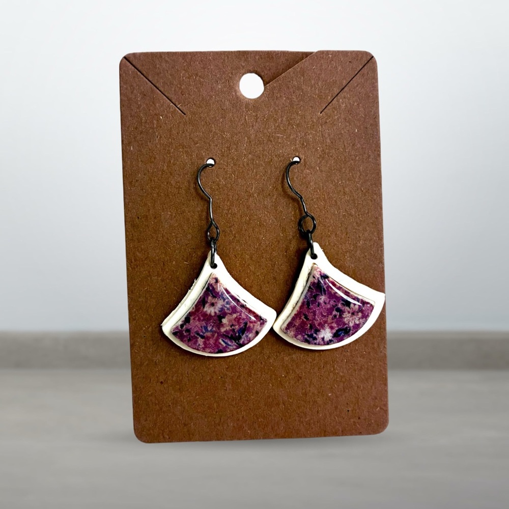 Handmade Purple and pink flower pattern Dangle Earrings